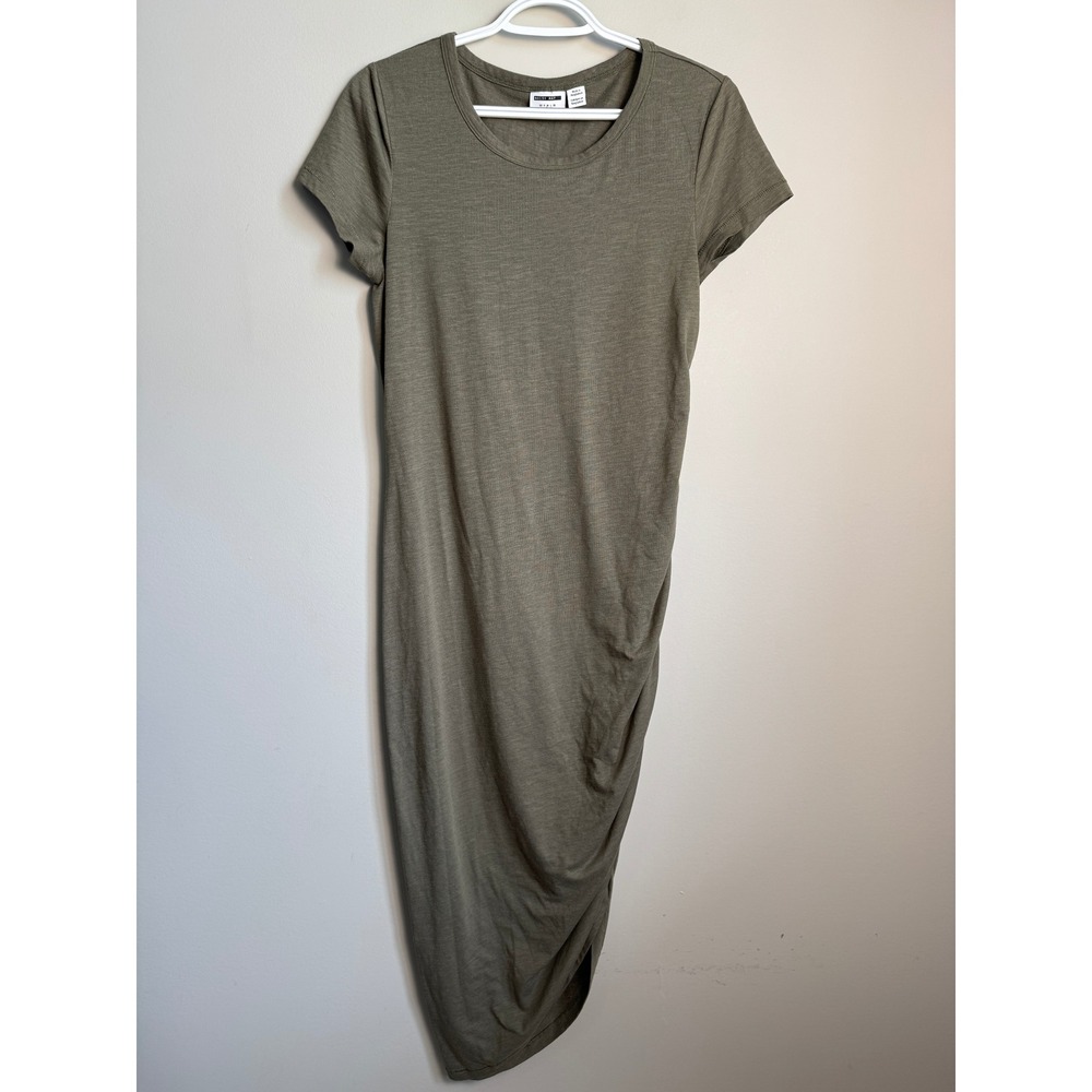 Noisy May Ruched Side T-Shirt Dress Olive Green Medium Casual Minimalist Capsule